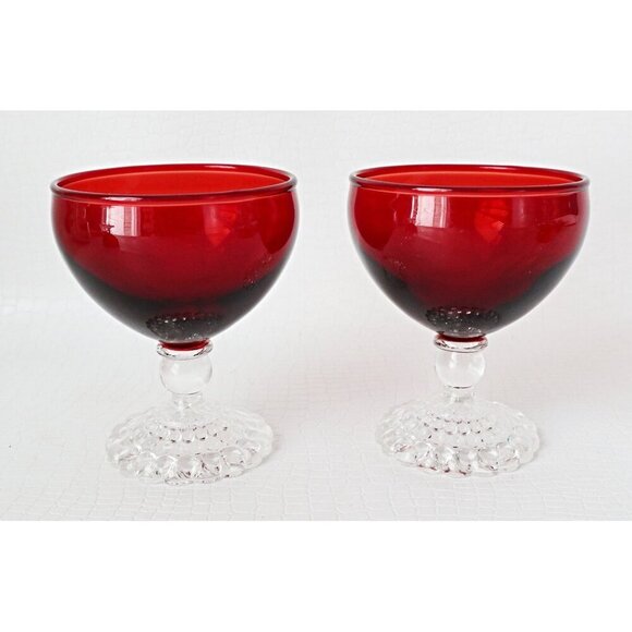 4 Royal Ruby Boopie Glasses Glass Stemware 1950's Vintage Anchor Hocking - Picture 3 of 5